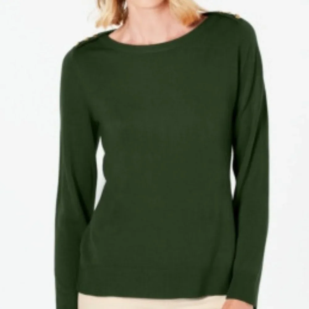 Karen Scott Petite Button Shoulder Sweater - Picture 1 of 2
